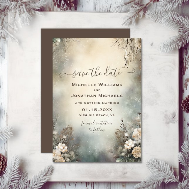 Enchanting Romantic Winter Garden Floral Wedding Save The Date (Enchanting Romantic Winter Garden Floral Wedding Save The Date)