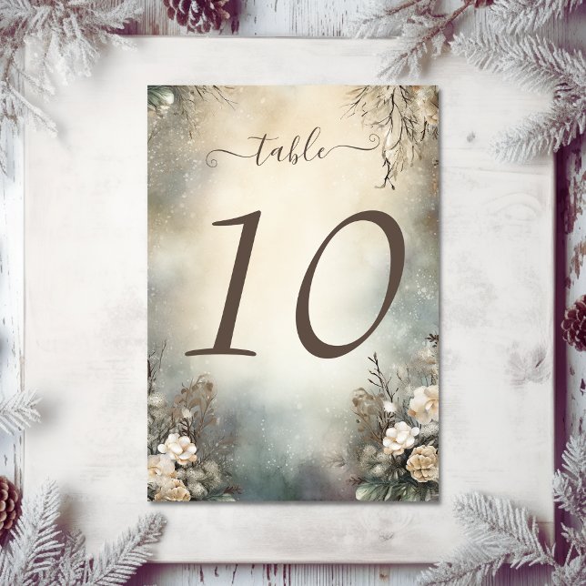 Enchanting Romantic Winter Garden Floral Wedding Table Number (Front & Back - Enchanting Romantic Winter Garden Floral Wedding Table Number)
