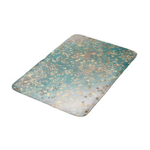 Enchanting Shimmery Gold Stars on Teal Glittery  Bath Mat