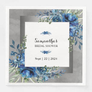 Enchanting Silver & Blue Floral Bridal Shower Napkin