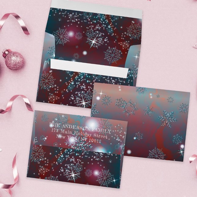 Enchanting Sparkling Red Teal Winter Wonderland  Envelope (Creator Uploaded)