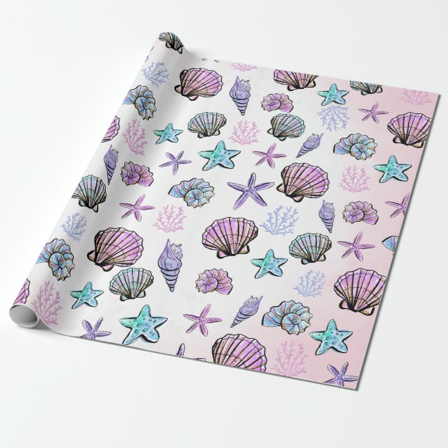 Enchanting Under the Sea Mermaid Wrapping Paper (Unrolled)