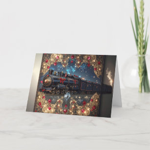 Enchanting Victorian Christmas Steam Train Holiday Card