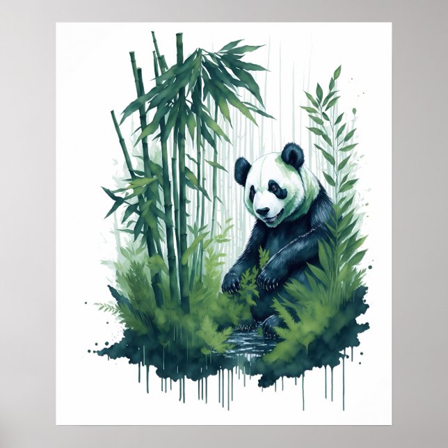 Enchanting Watercolor Panda in a Bamboo Forest Poster (Front)