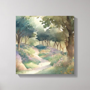 Enchanting Watercolor Path Through Lush Woods Canvas Print