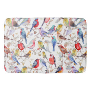 Enchanting Watercolor Vintage Birds Pattern Bath Mat