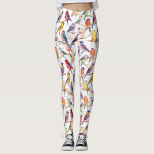 Enchanting Watercolor Vintage Birds Pattern Leggings