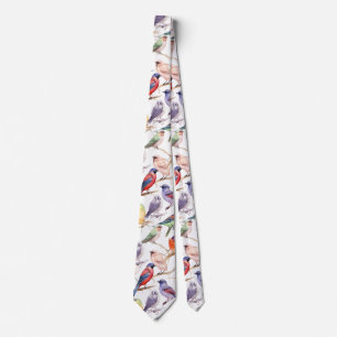 Enchanting Watercolor Vintage Birds Pattern Tie