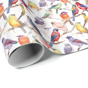 Enchanting Watercolor Vintage Birds Pattern Wrapping Paper