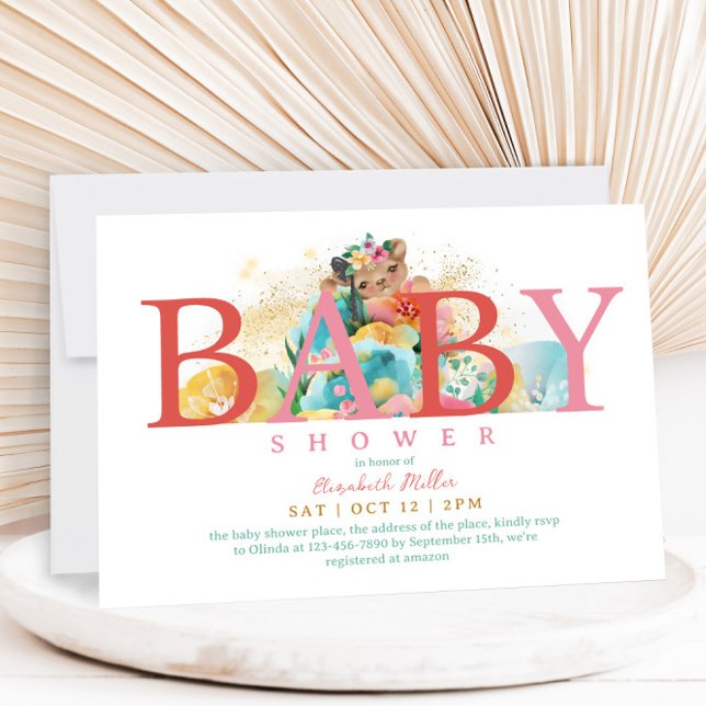 Enchanting Whimsical Pink Letters Baby Girl Shower Invitation (Creator Uploaded)