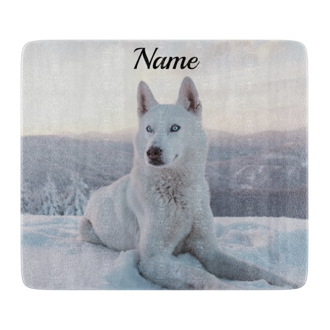 Enchanting White Husky Dog in the snow Cutting Board (Front)