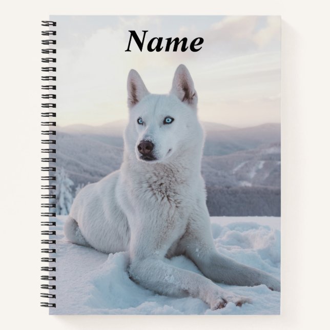 Enchanting White Husky Dog in the snow Notebook (Front)