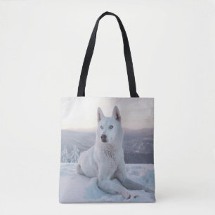 Enchanting White Husky Dog in the snow Tote Bag