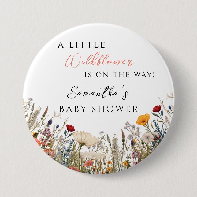 Enchanting White Meadow Little Wildflower 3 Inch Round Button (Front)