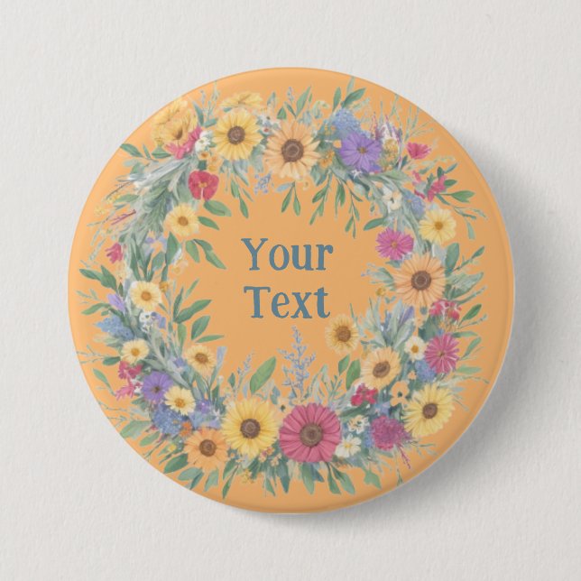 Enchanting Wildflower Wreath Lapel Decoration 3 Inch Round Button (Front)