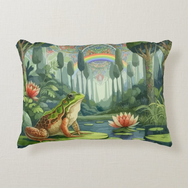  Enchanting William Morris Frog in a Forest Accent Pillow (Front)