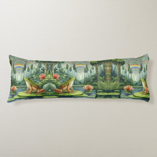 Enchanting William Morris Frog in a Forest  Body Pillow (Front)