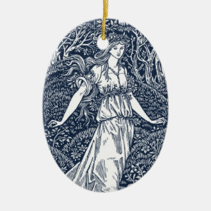 Enchanting William Morris–Style Woodland woman Ceramic Ornament