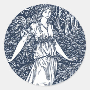 Enchanting William Morris–Style Woodland woman Classic Round Sticker
