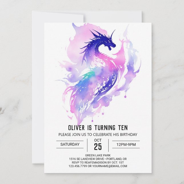 Enchanting Wings and Scales Dragon Birthday Invitation (Front)