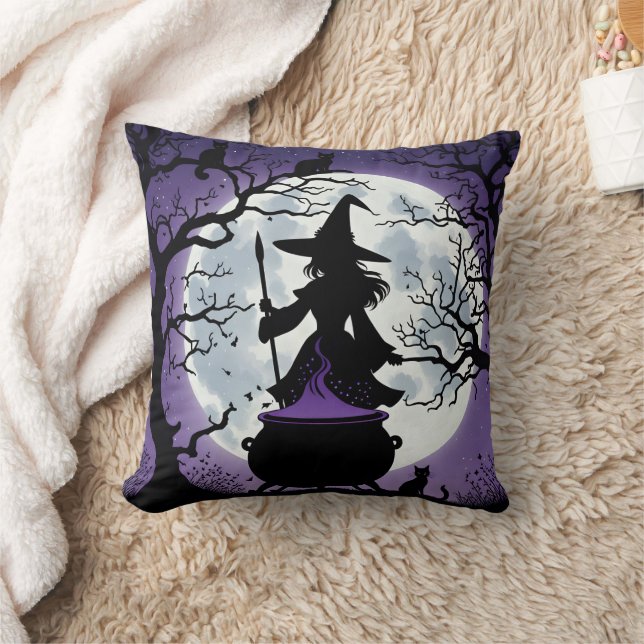Enchanting witch brews potions under a full moon throw pillow (Blanket)