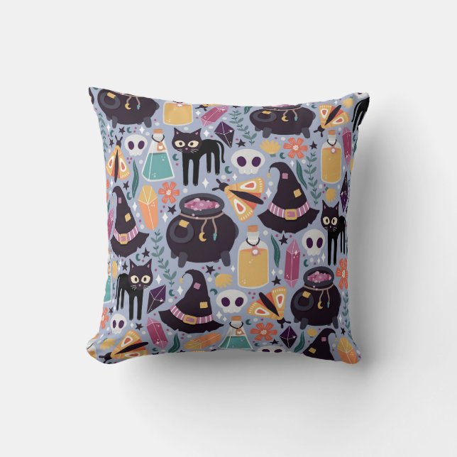 Enchanting Witchcraft Collage Throw Pillow (Front)