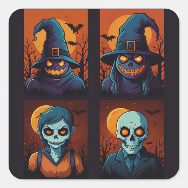 Enchanting Witches of All Hallows' Eve Square Sticker (Front)