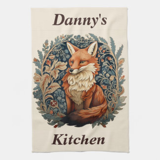 Enchanting Woodland Fox with Custom Name Kitchen Towel