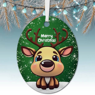 Enchanting Young Buck Starry Green Whimsical  🎄🦌 Metal Ornament