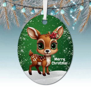 Enchanting Young Buck Starry Green Whimsical 🎄🦌 Metal Ornament