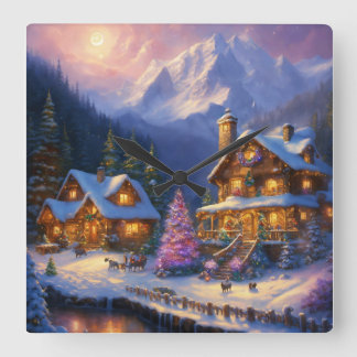 Enchantment in Everwinter: A Thomas Kinkade Inspir Square Wall Clock