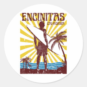 Encinitas Beach Men Women Girls Kids Classic Round Sticker