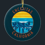 Encinitas California Retro Distressed Circle Ceramic Ornament<br><div class="desc">Encinitas retro vector travel design in an emblem style. Located along six miles of Pacific Ocean coastline,  Encinitas is an unspoiled reminder of the historic Highway 101 beach culture that thrived in the mid-1900s.</div>