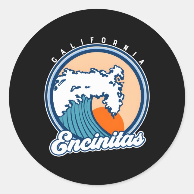 Encinitas California Surf Wave Classic Round Sticker (Front)