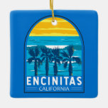 Encinitas California Travel Art Vintage Ceramic Ornament<br><div class="desc">Encinitas retro vector travel design in an emblem style. Located along six miles of Pacific Ocean coastline,  Encinitas is an unspoiled reminder of the historic Highway 101 beach culture that thrived in the mid-1900s.</div>