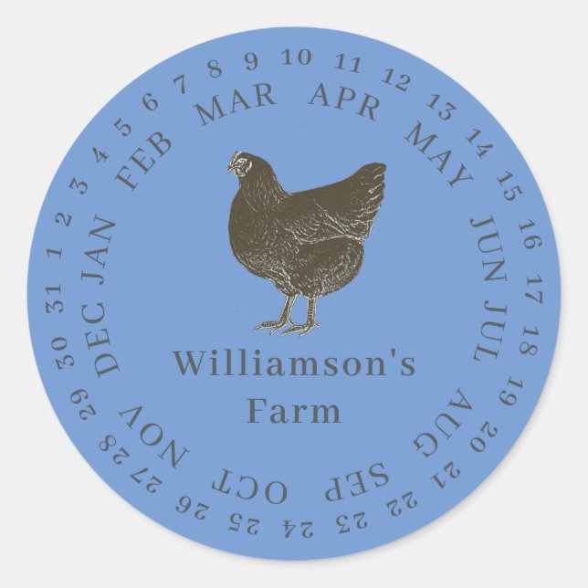 Encircled Date Egg Carton Labels Cornflower Blue (Front)