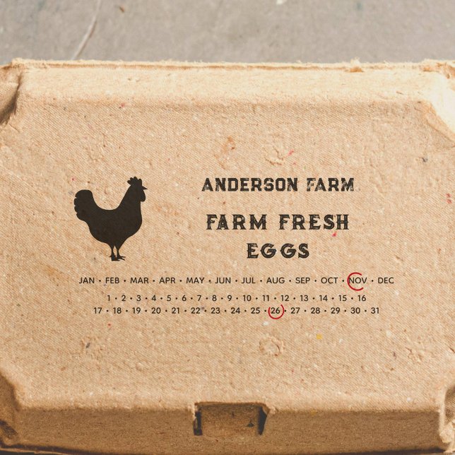 Encircled Date - Eggs Carton with Chicken Self-inking Stamp (Encircled Date - Eggs Carton with Chicken Self-inking Stamp)