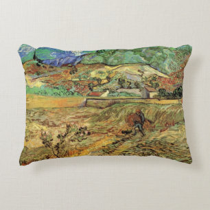 Enclosed Wheat Field w Peasant by Vincent van Gogh Accent Pillow