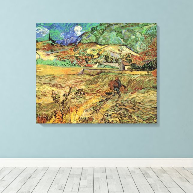 Enclosed Wheat Field w Peasant by Vincent van Gogh Canvas Print (Insitu(Wood Floor))