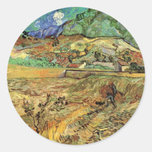 Enclosed Wheat Field w Peasant by Vincent van Gogh Classic Round Sticker