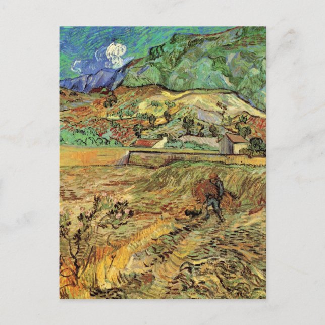 Enclosed Wheat Field w Peasant by Vincent van Gogh Postcard (Front)