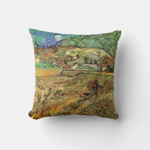 Enclosed Wheat Field w Peasant by Vincent van Gogh Throw Pillow