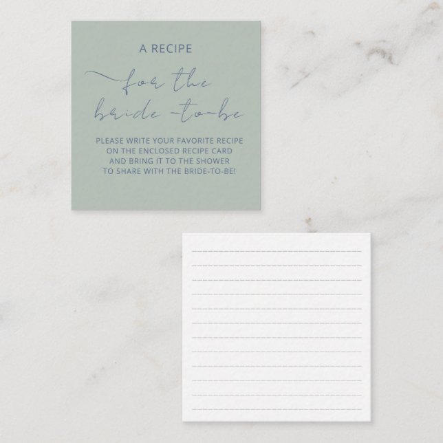 Enclosure Card "A RECIPE" for the bridel shower (Front/Back)
