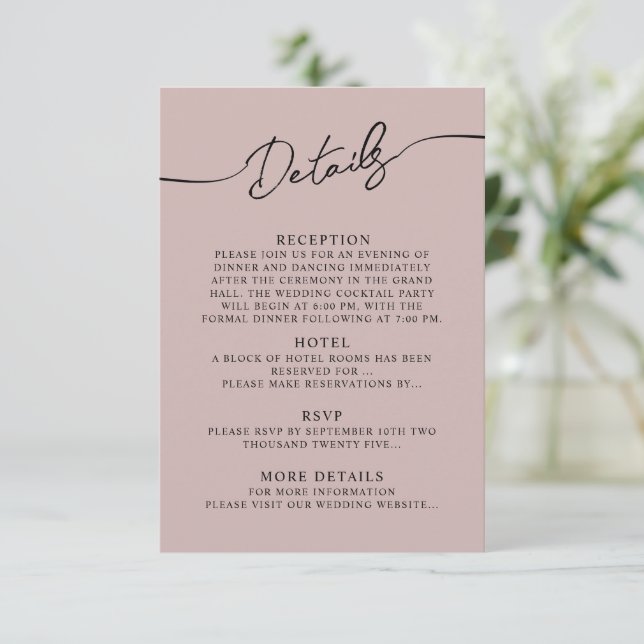 Enclosure Card Details for Boho Wedding.  (Standing Front)