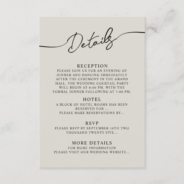 Enclosure Card Details for Boho Wedding.  (Front)