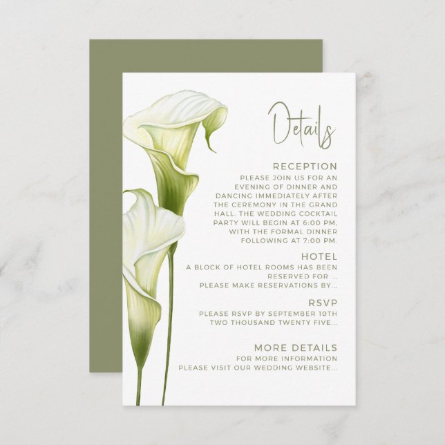 Enclosure Card Details for Wedding.  (Front/Back)