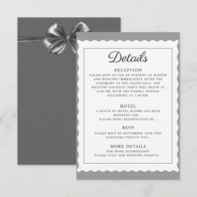 Enclosure Card Details Luxurious Black Bow Wedding (Front/Back)