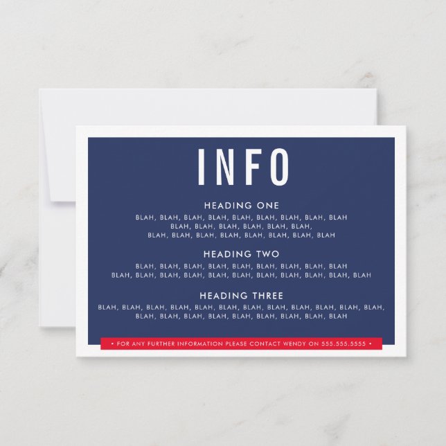 ENCLOSURE DETAILS fun bold block navy blue red RSVP Card (Front)