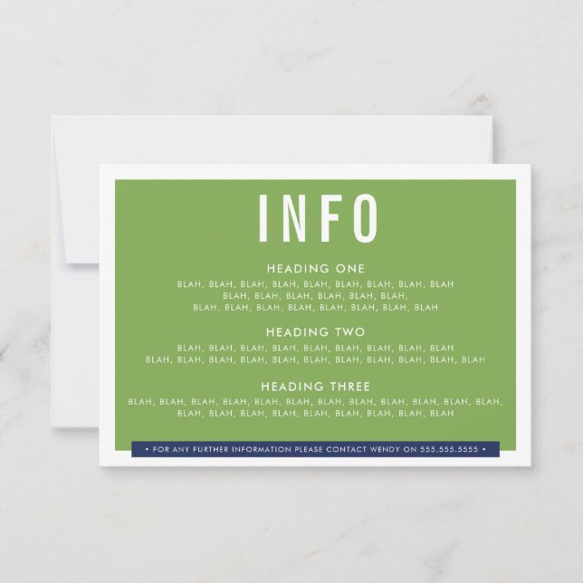 ENCLOSURE DETAILS fun bold block navy green RSVP Card (Front)