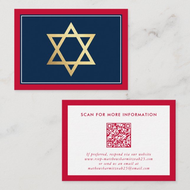 ENCLOSURE insert Bar Mitzvah logo QR code red navy (Front/Back)